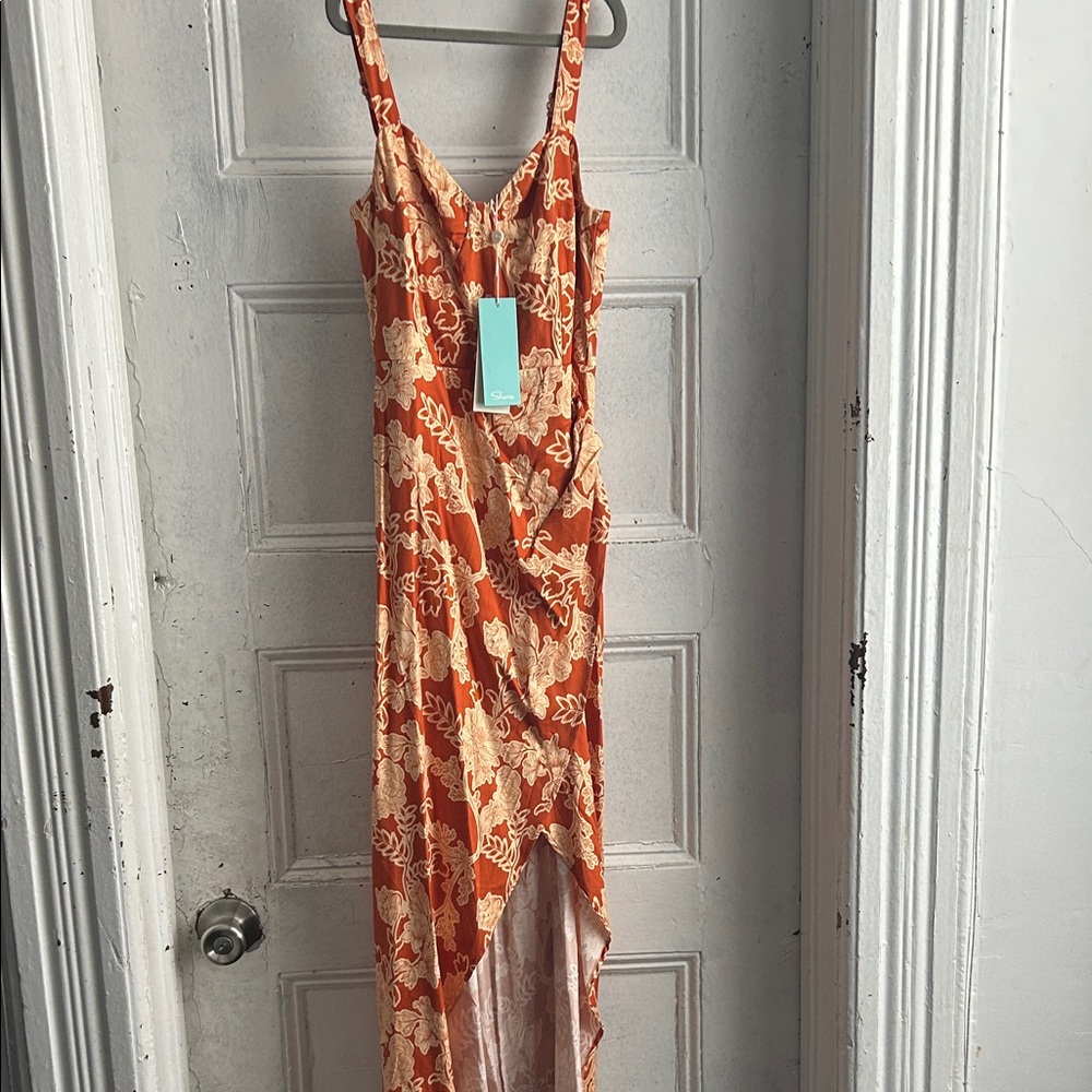NWT Shore Floral Orange and Cream Maxi Dress- size XS with STRETCH